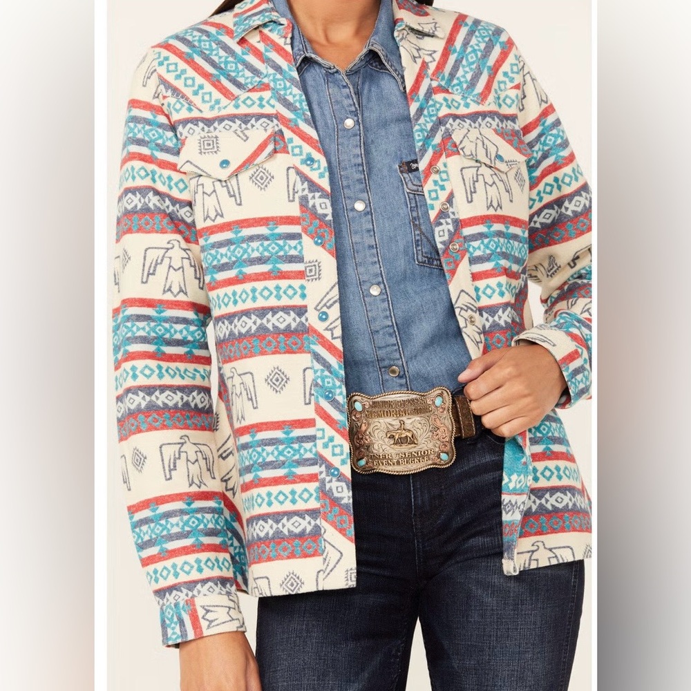 OUTBACK TRADING CO Lorelei Southwesters Thunderbird Print Performance Shirt S/M - Picture 1 of 11